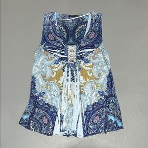 Apt. 9 All Over Print Blue Pattern Summer Style Tank Top Shirt (Women’s XL)
